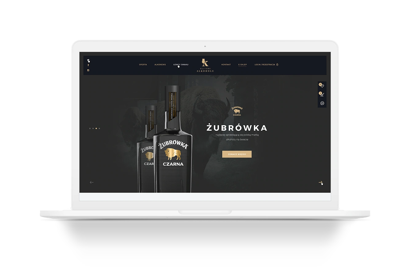 Strona sklepu Kultowe Alkohole otwarta na laptopie